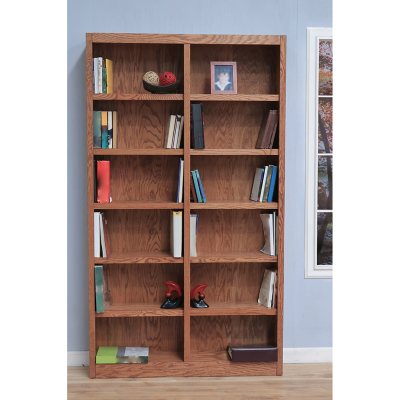 A. Joffe - MI4884-D Double Wide Bookcase - Dry Oak Finish - 12 Shelves