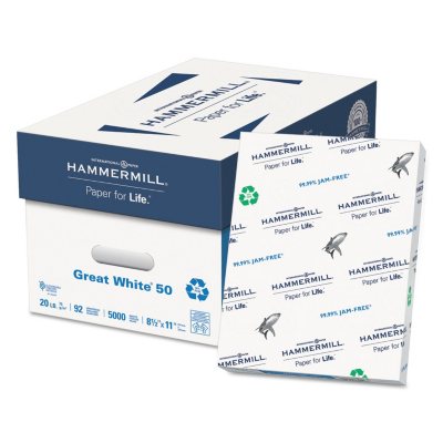 Hammermill - Great White 50% Recycled Copy Paper, 20lb, 92 Bright, 8-1/2 x 11