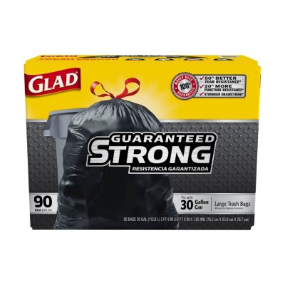 UPC 012587703137 product image for Glad - Drawstring Outdoor Trash Bags, 30 x 33, 30gal, 1.1mil, Black - 90/Carton | upcitemdb.com