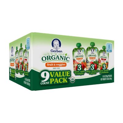 Gerber Organic Fruit  Veggies, Variety Pack (3.5 oz., 9 ct.)