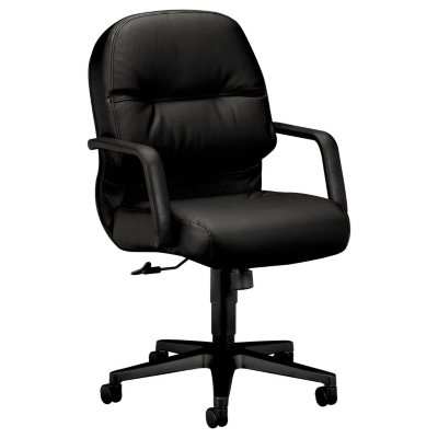 HON - Leather 2090 Pillow-Soft Series Managerial Mid-Back Swivel/Tilt Chair - Black