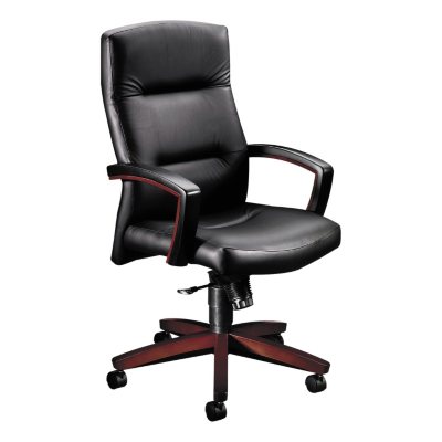 HON 5000 Series Executive Leather High-Back Swivel/Tilt Chair, Black/Mahogany