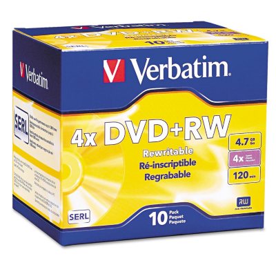 Verbatim DVD+RW Discs, 4.7GB, 4x, with Slim Jewel Cases, Pearl (10 ct.)