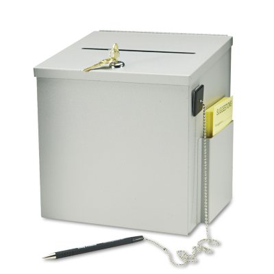 Buddy Products Recycled Steel Suggestion Box with Locking Top, 8 1/2 x 8 x 9 3/4, Platinum