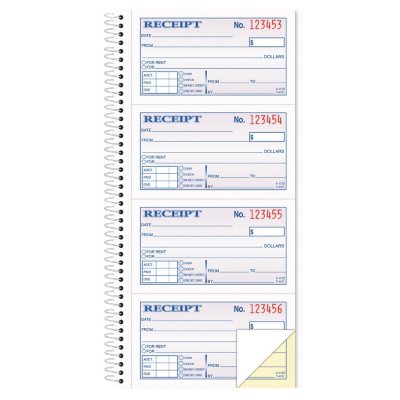 Tops - Money/Rent Receipt Spiral Book, 2-3/4 x 4 3/4, 2-Part Carbonless, 200 Sets per Book