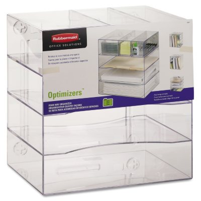 Rubbermaid - Optimizers 4-Way Organizer with Drawers, Plastic, 13 1/4" x 13 1/4" x 10" - Clear