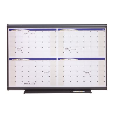 Quartet - Prestige Total Erase Monthly Calendar, 48" x 36", Gray Frame