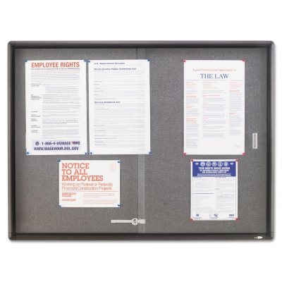 Quartet - Enclosed Bulletin Board, Fabric/Cork/Glass, 48 x 36, Gray, Aluminum Frame