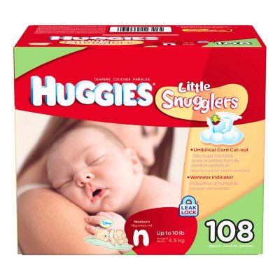 Huggies Little Snugglers Diapers, Newborn (Up to 10 lbs.), 108 ct.