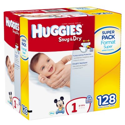 Huggies Snug & Dry Diapers, Size 1 (Up to 14 lbs.), 128 ct.