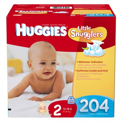 Huggies Little Snugglers Diapers Economy Pack, Size 2 (12-18 lbs.), 204 ct.