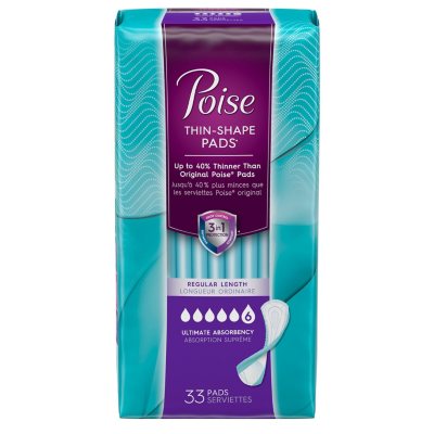 Poise Thin-Shape Pads, Ultimate Absorbency, Regular Length (132 ct.)