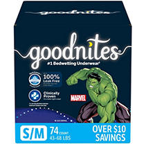 UPC 036000450835 product image for GoodNites Bedtime Underwear for Boys, S/M (74 ct.) | upcitemdb.com