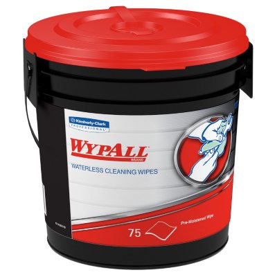 WypAll* - Waterless Hand Wipes, Cloth, 10 1/2 x 12 1/4, 75/Bucket -  6 Buckets/Carton