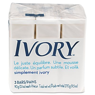 Ivory - Individually Wrapped Bath Soap, White, 3.1oz Bar -  72/Carton