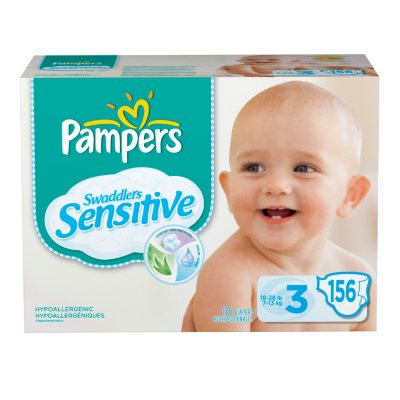 Pampers Swaddlers Sensitive Diapers, Size 3 (16-28 lbs.), 156 ct.