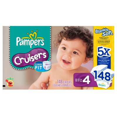 Pampers Cruisers Diapers, Size 4 (22-37 lbs.), 148 ct.