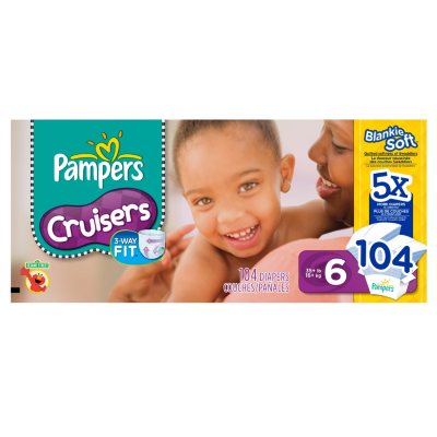 Pampers Cruisers Diapers, Size 6 (35+ lbs.), 104 ct.