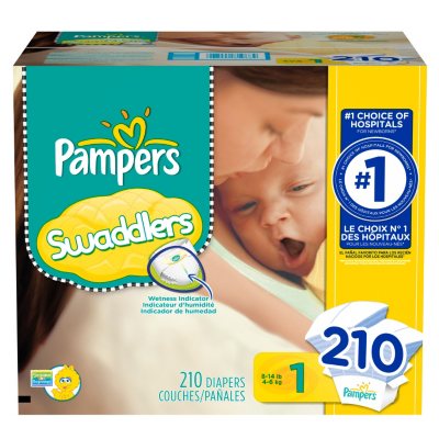 Pampers Swaddlers Diapers, Size 1 (8-14 lbs.), 210 ct.