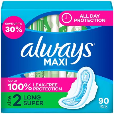 Always Maxi Long Super Pads with Wings (90 ct.)