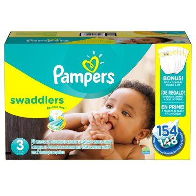 Pampers Swaddlers Diapers, Size 3 (16 - 28 lb.) 154-ct.