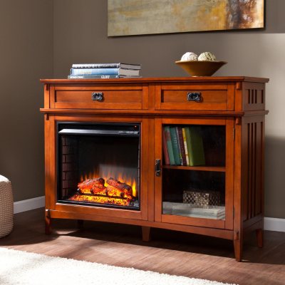 Larkin Electric Fireplace - Brown Mahogany