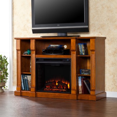 Athena Media Console  Fireplace - Glazed Pine