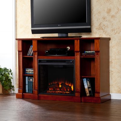 Athena Media Console Fireplace - Classic Mahogany