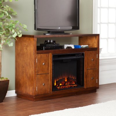 Caraway Media Console Fireplace - Dark Tobacco