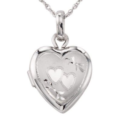 Children's 14K White Gold Engraved Heart Locket