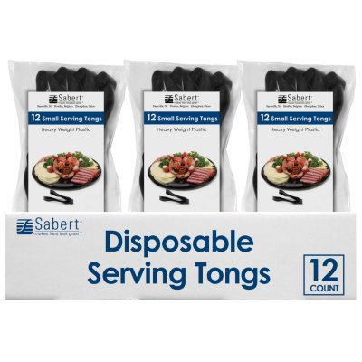 Sabert Disposable Serving Tongs - Black - 12 ct.