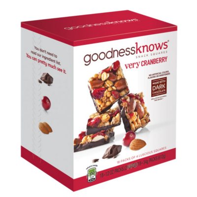 cranberry chocolate dark goodnessknows squares ct almond snack bar count samsclub goodness