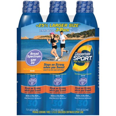 Coppertone Sport Clear Continuous Spray SPF 30 Sunscreen - 7.5 fl. oz. - 3 ct.