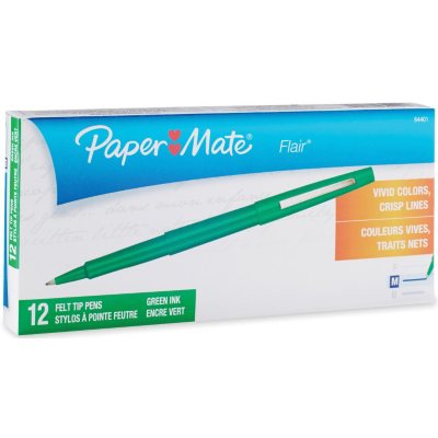 Paper Mate - Point Guard Flair Porous Point Stick Pen, Green Ink, Medium - 12 Pens