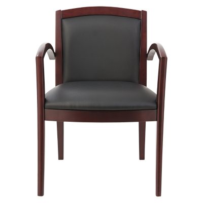 Alera - Reception Lounge Series Guest Chair, Mahogany/Black Leather