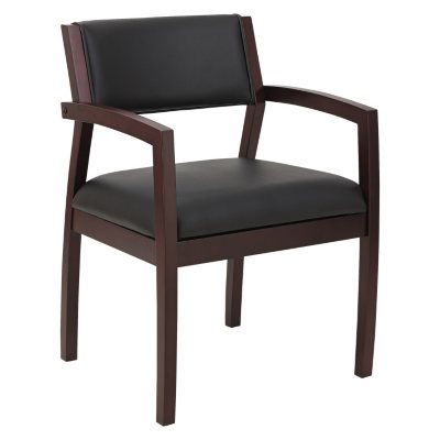 UPC 042167392697 product image for Alera Reception Lounge 500 Series Half Back Wood Guest Chair, Mahogany/Black Lea | upcitemdb.com