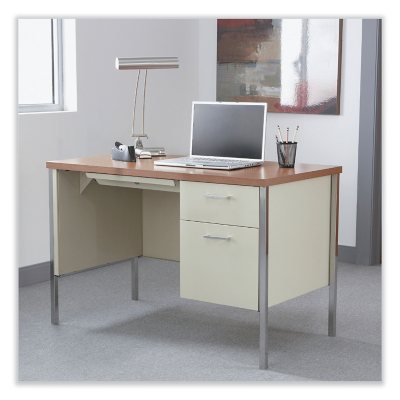 Alera - Single Pedestal Steel Desk - Oak