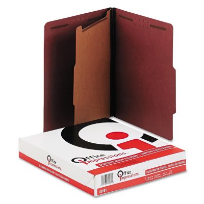 Office Impressions 4-Section Pressboard Classification Folders, Ruby Red (Letter, 10 ct.)