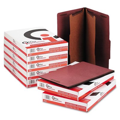 Office Impressions - Pressboard Classification Folder, Legal, Six-Section, Red - 10 Pack