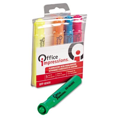 Office Impressions - Desk Highlighter, Chisel Tip, Fluorescent Colors - 5/Set