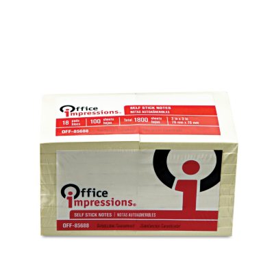 Office Impressions Standard Self-Stick Notes - 3" x 3" - Yellow - 100-Sheet Pads - 18 pk.