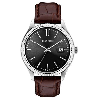UPC 042429555020 product image for Caravelle Men's Brown Leather Strap Watch with Grey Dial | upcitemdb.com