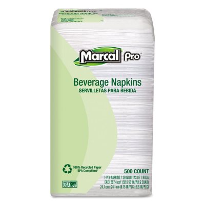 Marcal 100% Premium Recycled Beverage Napkins, 10 packs