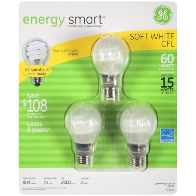 GE energy smart® CFL 15 Watt Covered Spiral Bulbs - 3 pk.