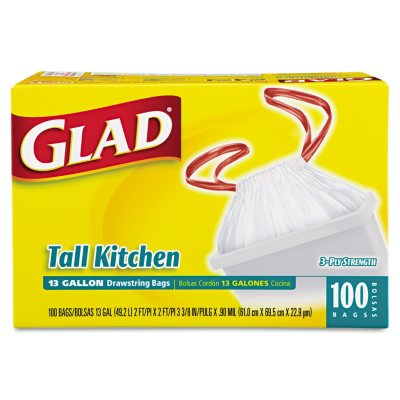 Glad Drawstring Tall Kitchen Bags - 13 gal - 100 ct.