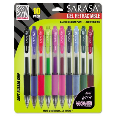 Zebra - Sarasa Retractable Gel Pen, Assorted Ink, Medium - 10 Pens