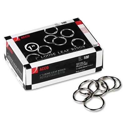 ACCO Metal Book Rings, 1" Diameter - 100 Rings/Box