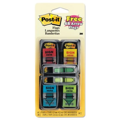 Post-it - Flags in Dispenser, 200 "Sign Here", 48 Arrow Flags, 4 Colors - 248 ct.