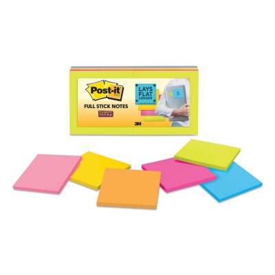 Post-it Super Sticky Full Adhesive Notes - Assorted Bright Colors - 3" x 3" - 12 pk.