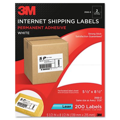 3M - Laser Shipping Labels, Half Sheet, White - 200 Labels